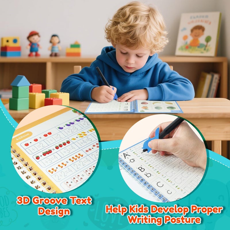Elover Magic Grooved Writing Practice for Kids,Reusable Grooved Handwriting Workbooks Ages 3-8 for Preschool Grooved Handwriting Practice for Kids 5-7 Christmas Gifts (6 Books) - Image 4